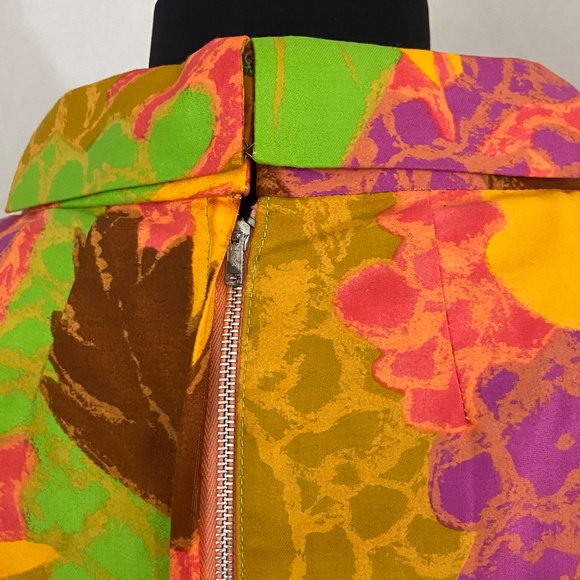 Vintage 60s 70s Maxi Dress Tiki Tropical Floral Cotton Orange Retro Mod M 8 10 - Picture 8 of 14